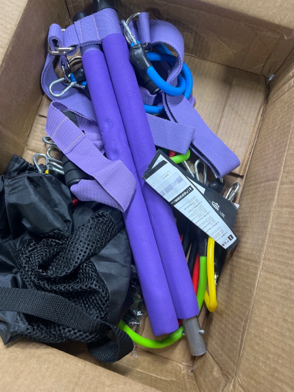 Photo 3 of 16pcs Fitness Bar Set Detachable Pilates Stick Resistance Bands Squat Strength Training Home Gym Equipment Purple