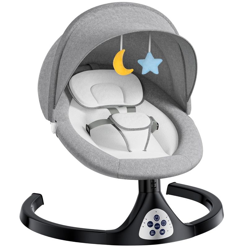 Photo 1 of kmaier Electric Baby Swing for Infants, Baby Rocker for Infants with 5 Speeds, 10 Lullabies, Adapter & Battery Operated, Indoor & Outdoor Use, Remote Control
