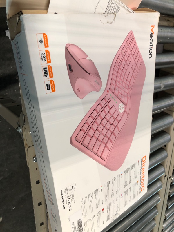 Photo 2 of MEETION Ergonomic Wireless Keyboard and Mouse, Ergo Keyboard with Vertical Mouse, Split Keyboard with Cushioned Wrist Palm Rest Natural Typing Rechargeable Full Size, Windows/Mac/Computer/Laptop, Pink Large Pink