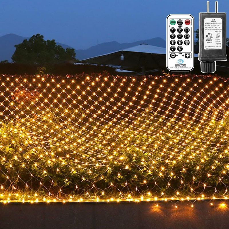 Photo 1 of  Net Lights Outdoor, 17FT Mesh Lights with Remote, 360 LEDs Curtain String Lights Plug in, 8 Lighting Modes, Christmas Lights for Tree, Bush, Bedroom, Wedding Decoration, Warm White