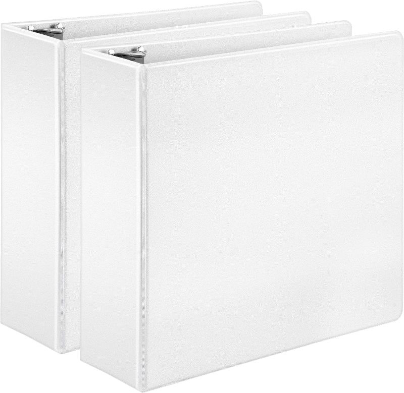 Photo 1 of Amazon Basics Economy 3 Ring Binder, Showcase View Binder with 3 Inch, D-Ring, 2-Pack, White