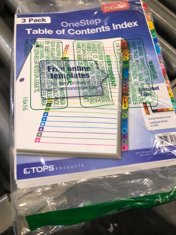 Photo 1 of Cardinal A-Z Tab Dividers for 3 Ring Binders, Customizable Table of Contents Page with Multicolor A-Z Tabs, 3 Sets (63218)