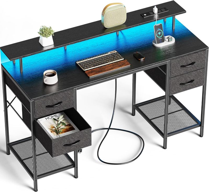 Photo 1 of Huuger 55 inch Computer Desk with 4 Drawers, Gaming Desk with LED Lights & Power Outlets, Home Office Desk with Large Storage Space for Bedroom, Work from Home, Black
Visit the Huuger Store