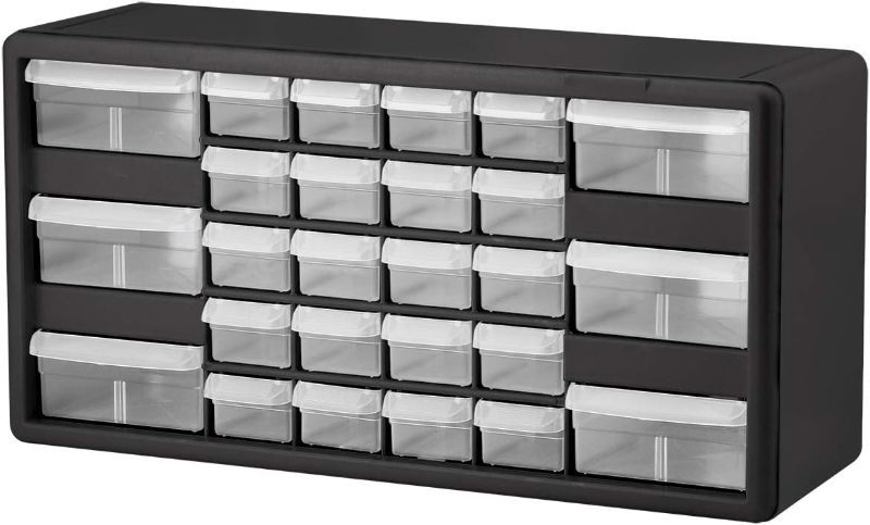 Photo 1 of Akro-Mils 10726 26-Drawer Plastic Parts Storage Hardware and Craft Cabinet, 20-Inch by 10-1/4-Inch by 6-3/8-Inch, black gray