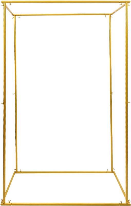 Photo 1 of 71x45inch Wedding Arch Stand, Gold Square Metal Wedding Arch Prop Frame Garden Arbor Flowers Balloon Backdrop Stand for Party Event Photo Birthday Wedding Graduation Background Decor