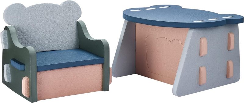 Photo 1 of CHILDLIKE BEHAVIOR Foam Bear Table Chair Set of 2 - Lightweight & Child Safe Toddler Table and Chairs for Creative Play and Learning - Easy to Assemble Small Kids Craft Table and Chair Set
