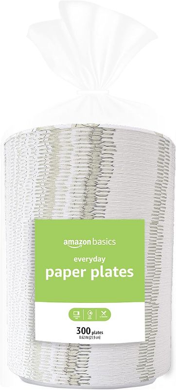 Photo 1 of Amazon Basics Everyday Paper Plates, 8 5/8 Inch, Disposable, 300 Count