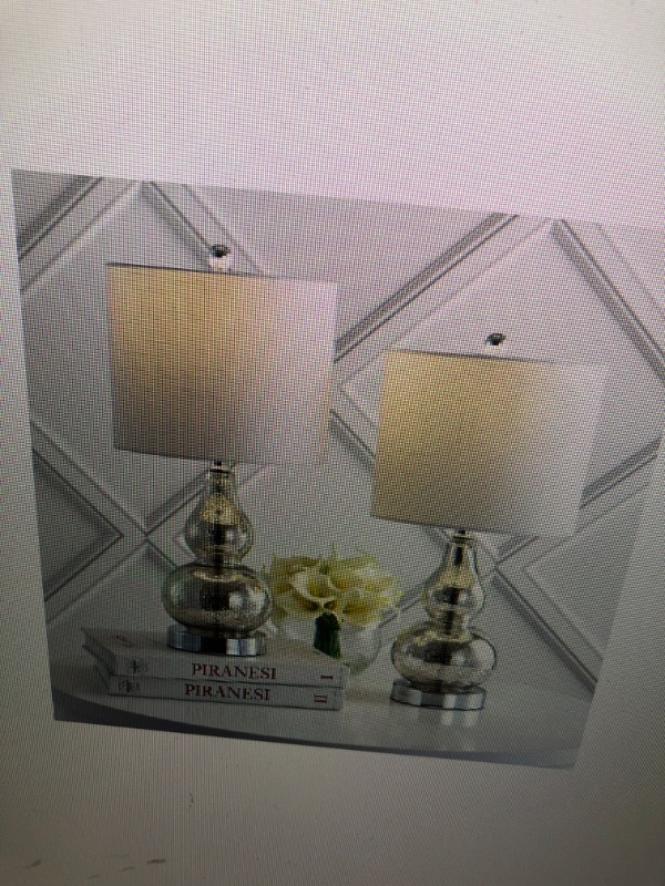 Photo 1 of Anya 20.5" Mini Glass Table Lamp, Silver (Set of 2)