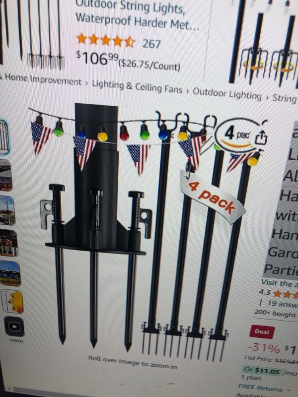 Photo 1 of addlon 4 Pack String Light Poles Pro 10ft, Aluminum Waterproof Harder Outdoor Poles with Hooks for Hanging, Patio, Garden, Wedding, Parties - Classic Black