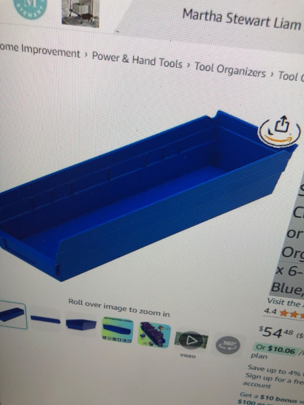 Photo 1 of Akro-Mils 30164 Plastic Containers for Organizing and Storage Bins for Closet, Kitchen, Office, or Pantry Organization, 24-Inch x 6-1/2-Inch x 4-Inch, Blue, 6-Pack