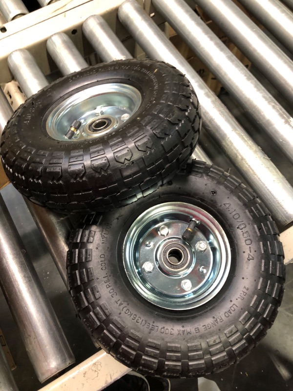 Photo 1 of LotFancy 4.10/3.50-4” Tire and Wheel, 2 Pack 10” Utility Pneumatic Tire, 5/8" Axle Bore Hole, 1 3/4" Offset Hub and Double Sealed Bearings for Dolly Hand Truck Garden Carts 4.10/3.50-4" Pneumatic Tire