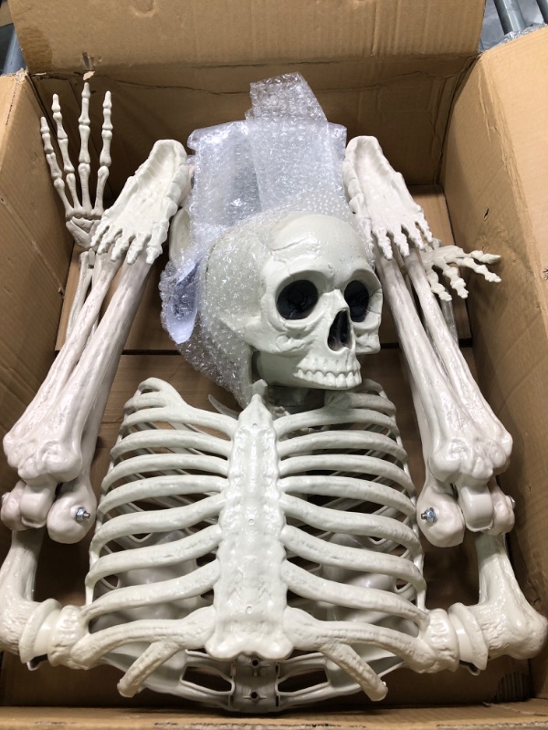 Photo 1 of JOYIN 5.6 FT Life Size Skeleton Full Body Realistic Human Bones with Posable Joints for Halloween Pose Skeleton Prop Decoration, Indoor and Outdoor Use