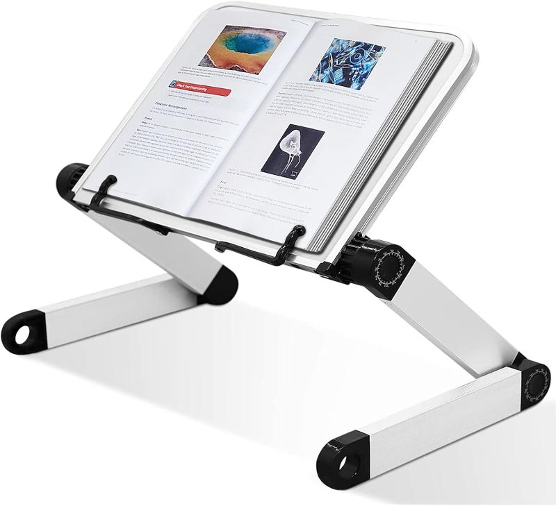 Photo 1 of Extra Large Book Stand Adjustable for Bed Sofa,Multifunctional Laptop Stand Book Holder with Page Clips,Ergonomic Multi Heights Angles Adjustable,Cooking Book Stands for Heavy Textbook Portable 19.5 x 10 inches Black