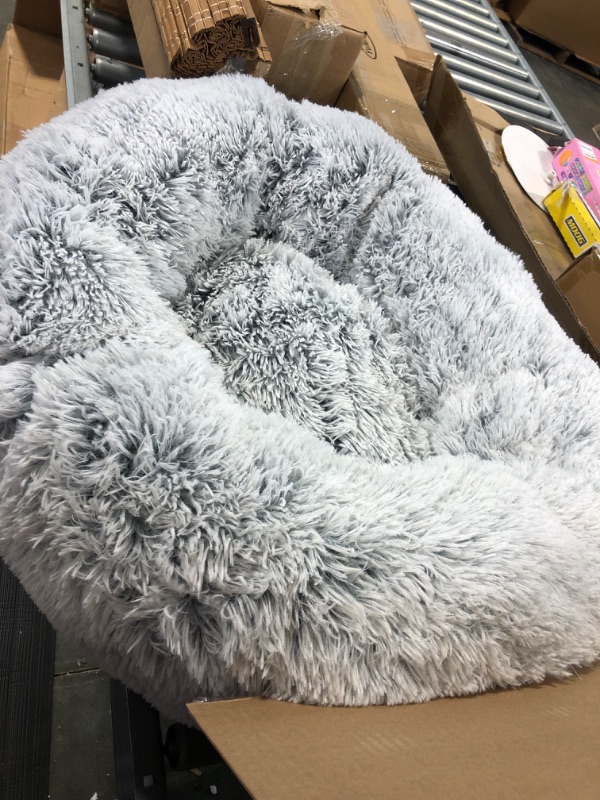 Photo 3 of  Dog Bed,  Round Fluffy Dog Beds for Large Dogs, Anti-Anxiety Plush Dog Bed, Machine Washable Pet Bed (Dark Grey, Large)  Dark Grey