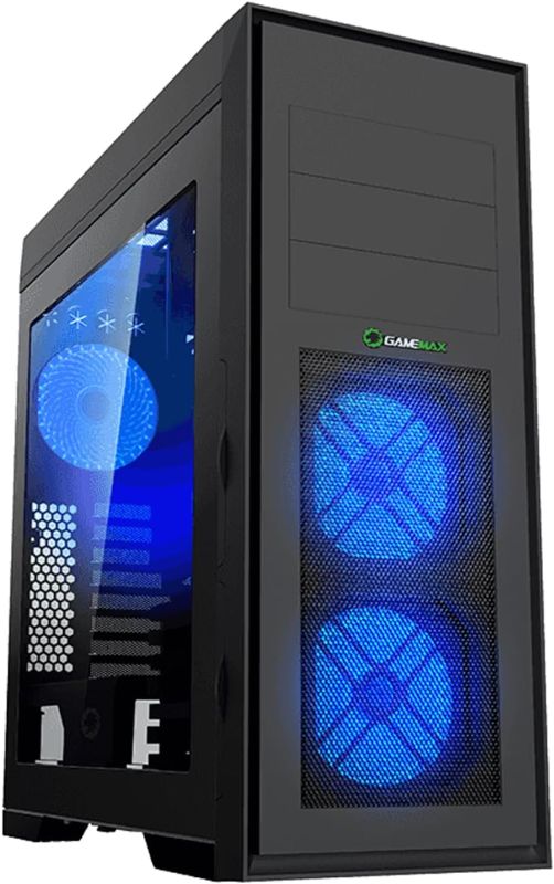 Photo 1 of GAMEMAX Full Tower Chassis with Front Mesh Ventilation and ODD and Window Cases, ATX - High Airflow, 3 x LEDs Blue Cooling Fans Included, Black (Master M905)