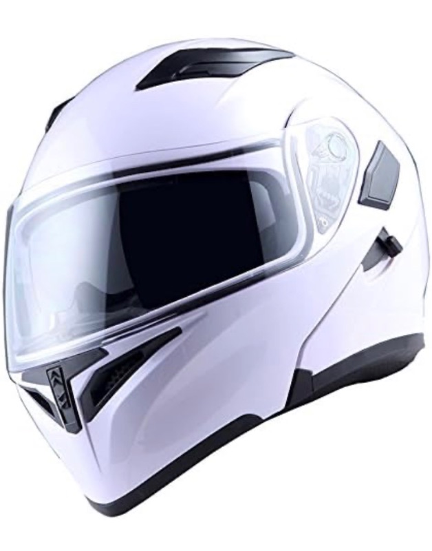 Photo 1 of 1Storm Motorcycle Modular Full Face Helmet Flip up Dual Visor Sun Shield: HB89 Glossy White