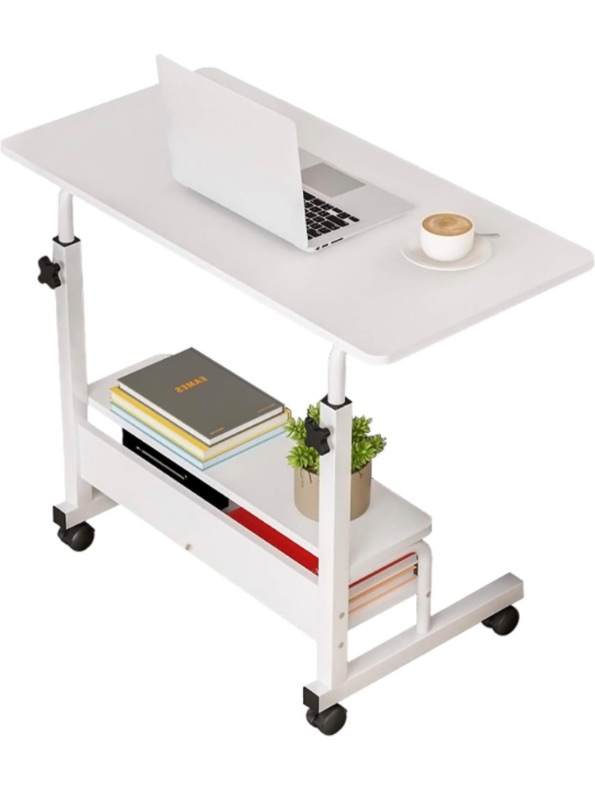 Photo 5 of Laptop Desk Removable and Adjustable Height Table for Bedroom Bedside Table Lazy Sofa Table Minimalist Office Desk Home Student Writing Desk Desk, Small Standing Desk with Storage TV Tray Table.White