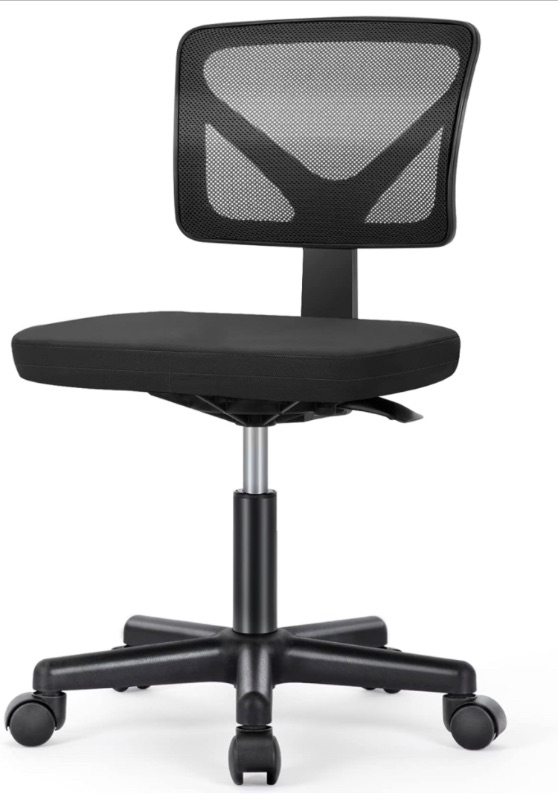 Photo 5 of Armless Mesh Office Chair, Ergonomic Computer Desk Chair, No Armrest Small Mid Back Executive Task Chair with Lumbar Support and Swivel Rolling for Small Spaces, Black Armless Black