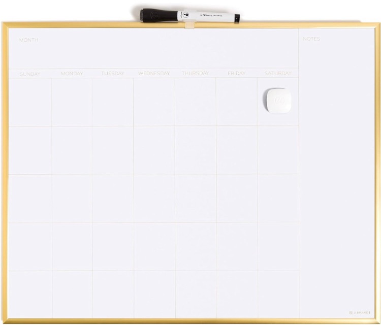 Photo 1 of U Brands Dry Erase Calendar with Gold Aluminum Frame Set, Office Supplies, with Magnet and Marker, 16” x 20”, 3 Pieces