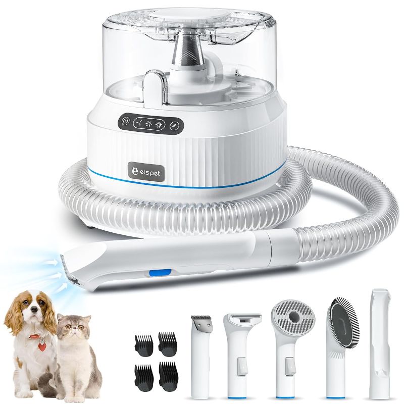 Photo 1 of ELS PET Dog Grooming Vacuum Kit: 5-in-1 Pet Hair Clippers with Vacuum Suction 99.9%, Dog Hair Brush Tools for Shedding with 1.4L Extra Large Dust Cup, Ultra Quiet for Cats & Dogs and Home Cleaning