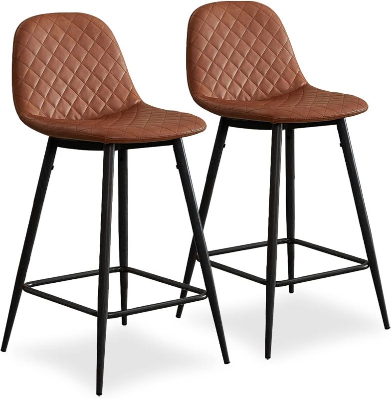 Photo 1 of Leather Bar Stools Set of 1, 26" Counter Height Bar Stool with Back, Sturdy Metal Legs, Footrest, Kitchen Bar Chairs for Home Island Breakfast Pub, Maximum Weight 330 lbs, Brown (ONLY 1 )