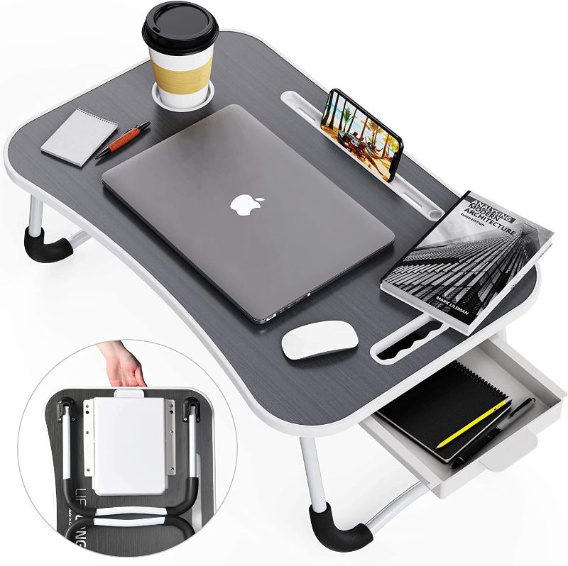 Photo 1 of Foldable Standing Laptop Desk/Bed Tray for Dinner, Reading, TV, Eating, Breakfast, Portable Table for Bed and Couch (Gray)