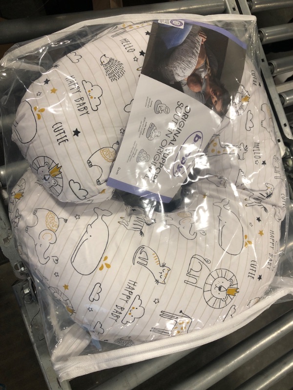 Photo 2 of Boppy Nursing Pillow and Positioner - Original, Notebook Black and White with Gold Animals, Breastfeeding, Bottle Feeding, Baby Support, with Removable Cotton Blend Cover, Awake-Time Support