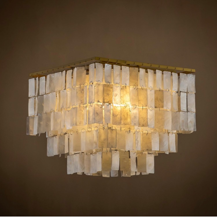 Photo 5 of ALOADECOR 3 Lights Costal Square Antique Brass Flush Mount Ceiling Light with Rectangle Capiz Natural Seashells Shade Modern Shells Chandeliers for Living Room Dining Room Bedroom W 16.4 inch