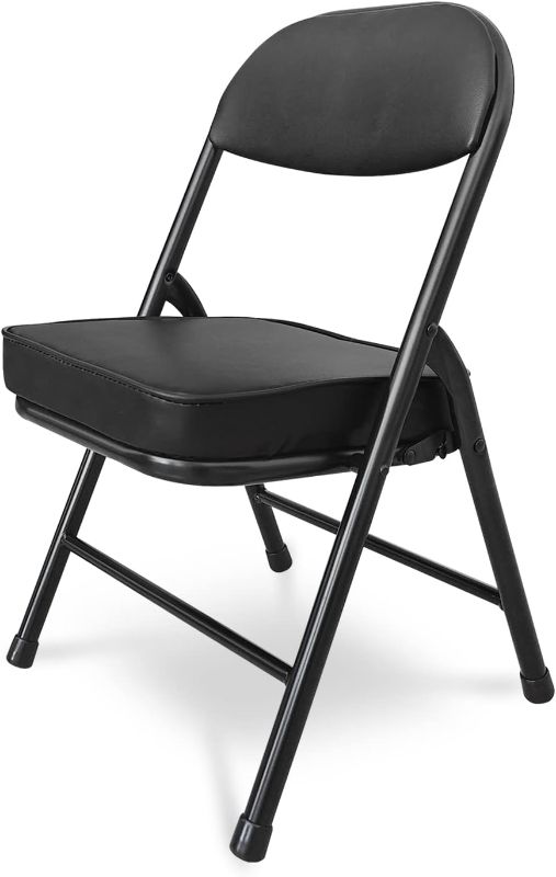 Photo 1 of ***SMALLER CHAIR*** fusehome Mini Folding Chair, Garage Stool, Portable Camping Chair with Padded Seat, Lightweight and Compact Lawn Chair, for Patio, Garage, Camping, Fishing, Hiking, Hunting, Picnic, Beach, Black
