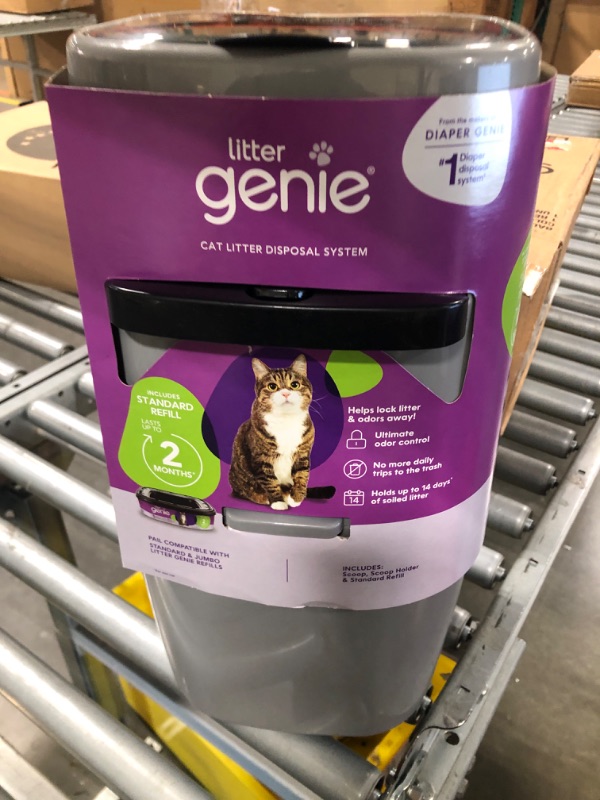 Photo 3 of Litter Genie Standard Pail (Silver) | Cat Litter Box Waste Disposal System for Odor Control | Includes 1 Square Refill Bag