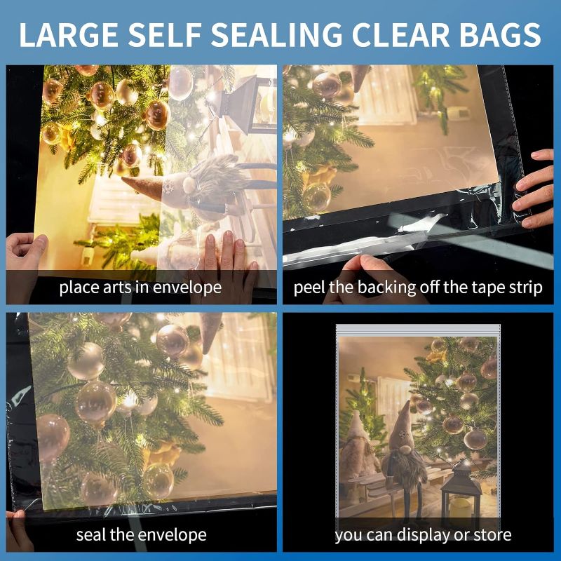 Photo 1 of 100 Pieces 18" x 24" Large Crystal Clear Sleeves Storage Bags Art Protectors 18" x 24" Clear Resealable Polypropylene bags Cellophane Bags for Art Prints Photos Clothes Newspaper (19×27inch)