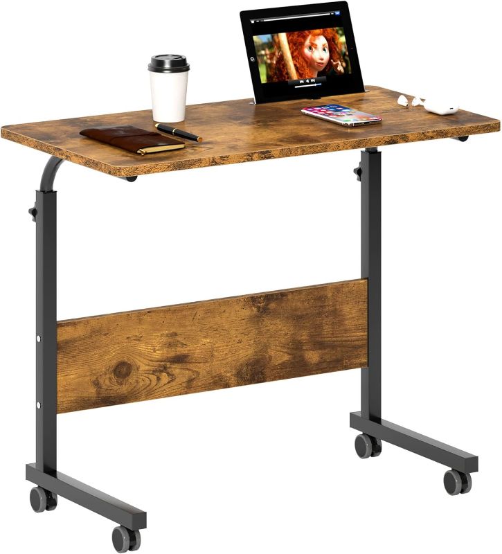 Photo 1 of Rolling Laptop Stands Desk Cart Height Adjustable, soges 31.5 inches Mobile Sofa Side Table with Tablet Slot, Portable Standing Laptop Table, Small C Table for Couch Bed Sofa, Rustic Brown