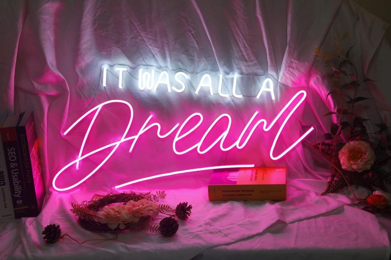 Photo 1 of NUOSHANZS Neon Sign It was All A Dream Neon Sign Bedroom, LED Neon Sign for Wall Handmade Wall Decor Neon Light with Dimmer