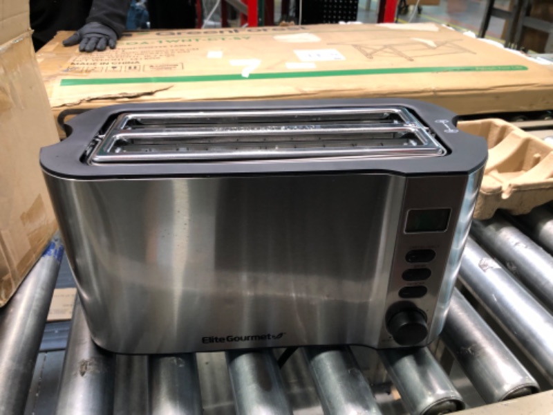 Photo 1 of Elite Gourmet ECT4400B# Long Slot 4 Slice Toaster, Countdown Timer, 6 Toast Setting, Defrost, Cancel Function, Built-in Warming Rack, Extra Wide Slots for Bagel Waffle, Stainless Steel