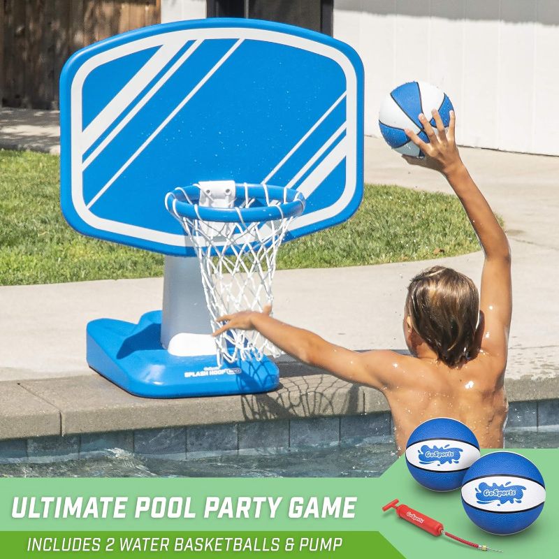 Photo 1 of GoSports Splash Hoop Swimming Pool Basketball Game, Includes Poolside Water Basketball Hoop, 2 Balls and Pump – Choose Your Style