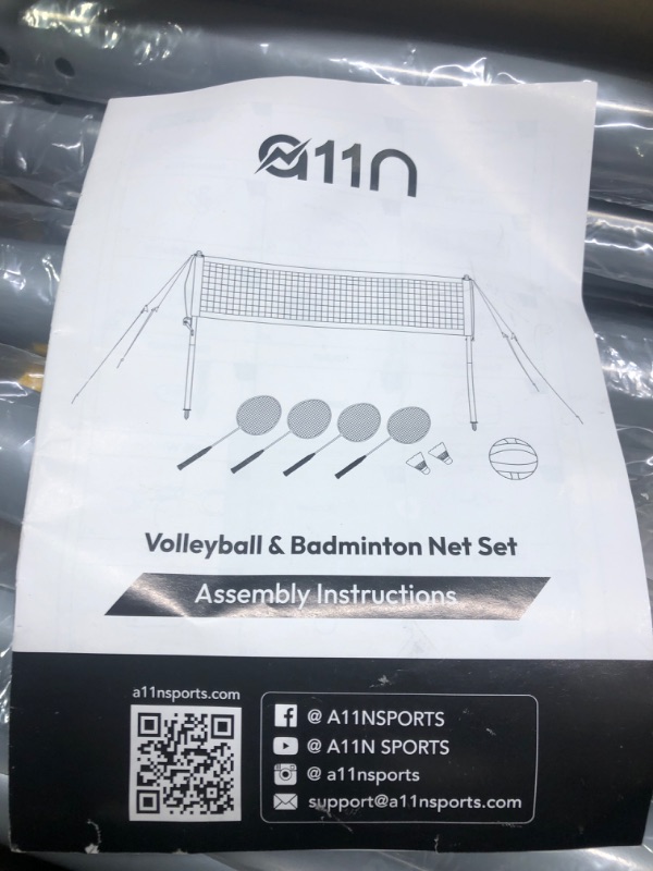 Photo 5 of A11N Outdoor Volleyball and Badminton Combo Set - Includes Adjustable Height Anti-Sag Net, Volleyball, Air Pump, 4 Badminton Rackets, 2 Shuttlecocks, Boundary Line Marker, and Carrying Bag
