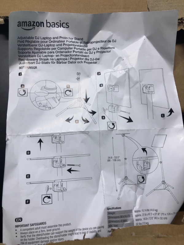 Photo 2 of Amazon Basics Multi-Purpose Adjustable Portable Tripod Stand for Workstation, Music, DJ, Projector, or Mixer