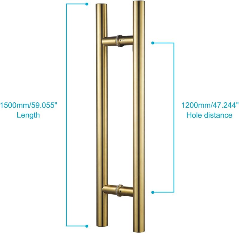 Photo 1 of 60 inches Solid Standoffs Heavy-Duty Commercial Grade-304 Stainless Steel Push Pull Door Handle/Barn Door Pull Handle/Glass Pulls, Satin Gold Finish