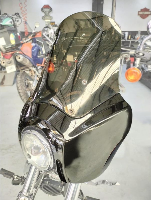 Photo 1 of FATECIM Cubierta de carenado de faros delanteros altos para motocicleta con parabrisas de humo más oscuro de 15 pulgadas para Harley-Davidson Dyna, Super Glide T-Sport FXDXT, FXR
