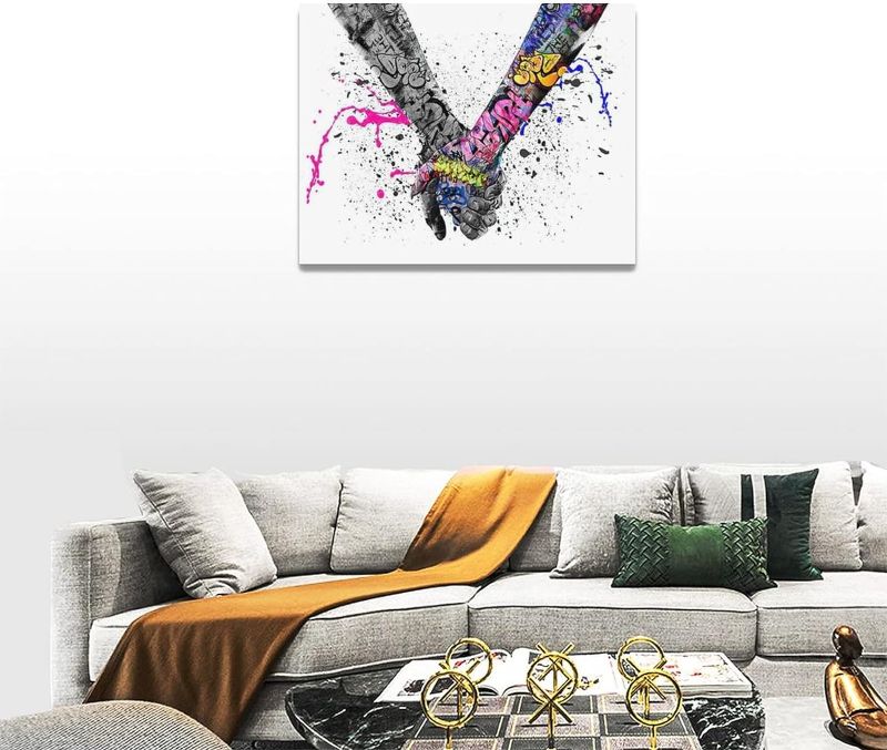 Photo 1 of 
Two Hands Banksy Decor Wall Art Abstract Street Graffiti Colorful Pop Art Pictures Wall Decor Canvas Painting Prints Artwork Modern Home Decoration Framed for Bedroom Bathroom Office 16"x12"