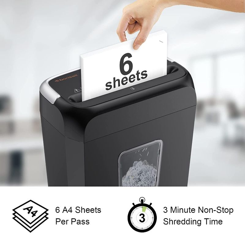 Photo 1 of Bonsaii Paper Shredder for Home Use,6-Sheet Crosscut Paper and Credit Card Shredder for Home Office with Handle for Document,Mail,Staple,Clip-3.4 Gal Wastebasket(C237-B)