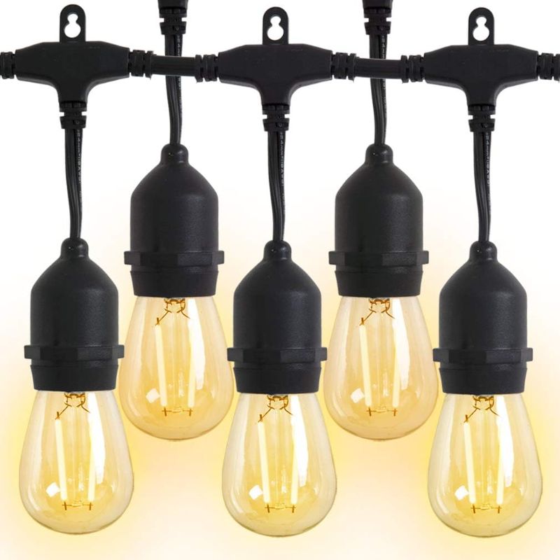 Photo 1 of 2 Pack Outdoor String Lights LED 48 FT 15 Hanging Sockets Patio Lights Weatherproof Strand Edison Vintage Bulbs Hanging Lights String Commercial Decor Decorative Cafe Backyard Patio Lights
