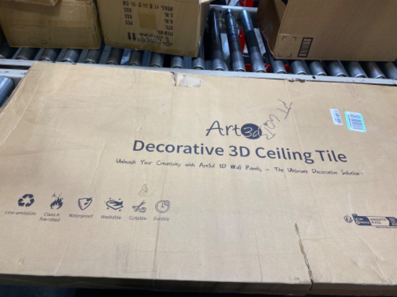 Photo 2 of Art3d Drop Ceiling Tiles 24x48 inch Black (12-Pack, 96 Sq.ft), 3D Wainscoting Panels Glue Up 2x4 FT 24"x48" Matt Black 12