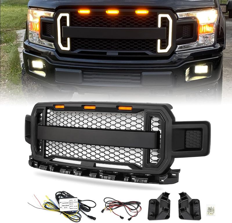 Photo 1 of ***ITEM IS USED AND IS MISSING THE WIRING HARNESS*** Modifying Raptor Style Grille Mesh Grill, Compatible with Ford F150 F-150 2018 2019 2020, With DRL & Turn Signal Lights - Matte Black
