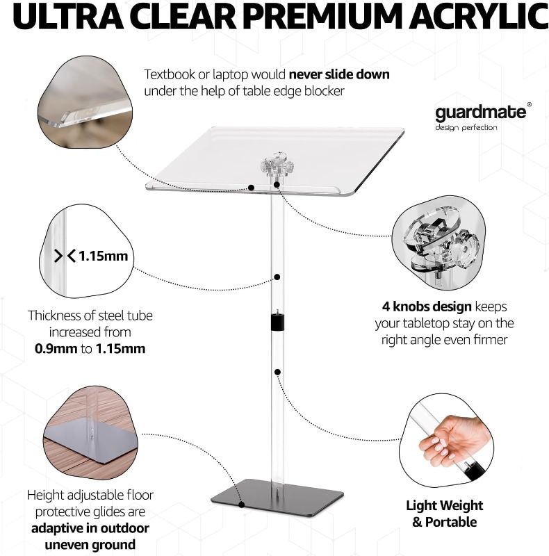 Photo 1 of Ultra-Clear Premium Acrylic Podium Lectern Stand | Height Adjustable & Portable | 24"X16" X-LARGE Ultra-Clear | For Modern Church Pulpit Classroom Lecture Speech Music Concert Wedding Events Guardmate X-LARGE (Best Seller)