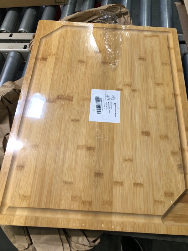 Photo 3 of 2XLarge Cutting Board, 20" Bamboo Cutting Boards for Kitchen with Juice Groove and Handles Kitchen Chopping Board for Meat Cheese board Heavy Duty Serving Tray, 2XL, Empune 2XL:20''L*14''W