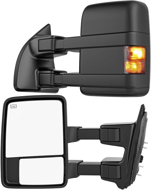 Photo 1 of Smoked Power Heated Tow Mirrors Compatible with Ford Super Duty(2008-2016), Extended Trailer Towing Side Mirrors w/Turn Signal fits F250 F350 F450 F550 F-250 F-350 F-450 F-550