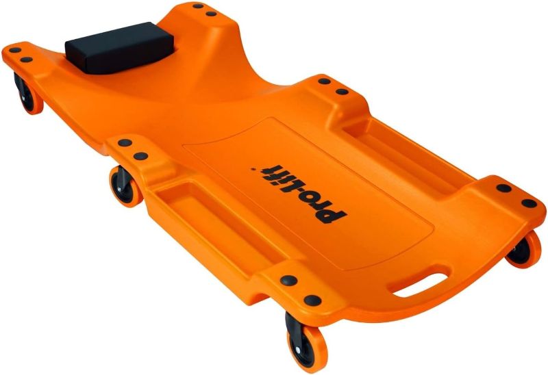 Photo 1 of Pro-LifT Mechanic Plastic Creeper 40 Inch - Blow Molded Ergonomic HDPE Body with Padded Headrest & Dual Tool Trays - 350 Lbs Capacity Orange