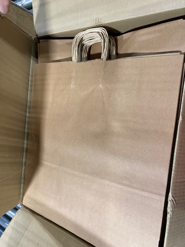 Photo 4 of Amazon Basics Kraft Paper Gift Bags with Handles 8x4.25x10.5 Brown, 100 Pack 100 Count (Pack of 1) 8" x 4.25" x 10.5" Brown