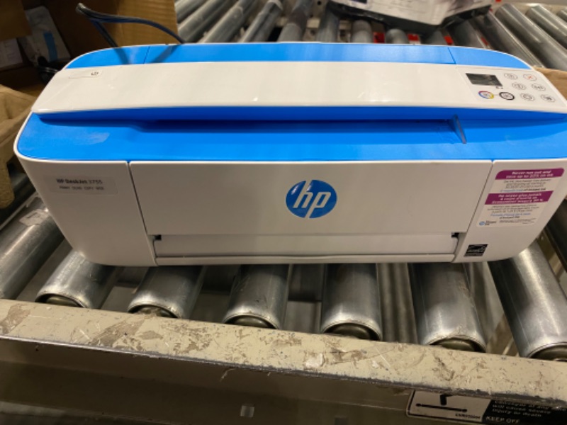 Photo 1 of HP DeskJet 3755 Compact All-in-One Wireless Printer - Blue Accent (J9V90A) and Ink-Cartridges - 4 Colors Blue Printer + Standard Ink
